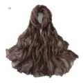 Women lightweight crinkle solid color cotton linen breathable scarf hijab brown detail view - 5#