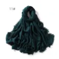 Solid color encrypted linen breathable gauze scarf shawl for women with fringe design. - Dark Green