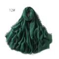 Dark green cotton linen scarf shawl with fringe, breathable sun protection headscarf. - Dark Green