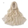 Lightweight beige crinkle cotton linen scarf detail, breathable spring scarf for women. - 9#