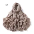 Solid color crinkle cotton linen scarf for women, breathable shawl and beach sun protection. - Khaki