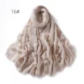 Solid color breathable linen gauze scarf shawl sun protection fringe headscarf beige - Beige