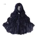 Detailed view of the dark blue crinkled cotton linen lightweight breathable scarf texture. - 11#