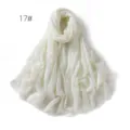 Solid white crinkled linen gauze scarf lightweight breathable shawl sun protection headwrap - White