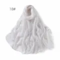 Solid color white linen gauze scarf shawl breathable sun protection fringe wrap woman - White