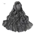 Detail view of the dark grey crinkled lightweight scarf, breathable cotton linen fabric texture. - 14#