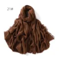 Brown solid color cotton linen breathable gauze scarf detail fringe shawl sun protection - Brown