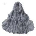 Solid color crinkled cotton linen lightweight scarf for women spring autumn daily fashion. - 16#