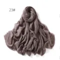 Solid color crinkled cotton linen breathable scarf shawl sun protection with frayed edges. - Brown