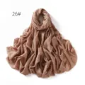 Solid color crinkled linen gauze scarf lightweight breathable summer shawl for women. - Brown