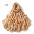 Solid color cotton linen crinkled scarf shawl, lightweight breathable sun protection wrap. - Beige
