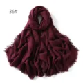 Solid color cotton linen breathable scarf shawl sun protection fringed hijab wrap. - Purple