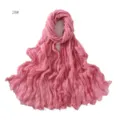 Women pink crinkle cotton linen scarf lightweight breathable spring autumn hijab shawl - Code 28