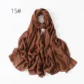 Brown shimmering chiffon hijab long scarf for women, solid color glitter Muslim head wrap. - 15#
