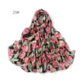 Floral chiffon scarf detail, stylish pink tulip print sun protection shawl, elegant accessory. - 29#
