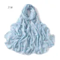 Blue floral print chiffon scarf detail view, elegant lightweight sun protection shawl. - 31#