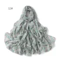 Chiffon floral printed scarf detail, lightweight breathable sun protection accessory. - Color 32
