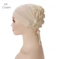 Cream breathable mesh under cap with tie and elastic back, perfect for comfortable hijab wear. - Beige