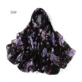 Floral print chiffon scarf black purple shawl lightweight sun protection fashion women - Style 38 Navy Bird Print