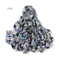 Blue and white floral print chiffon scarf, lightweight summer sun protection wrap for women. - Style 41 Navy Berry