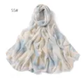 Detailed view of lightweight blue and white gradient chiffon printed scarf shawl. - Style 55 Navy Orange Floral