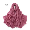 Solid color crinkled cotton linen scarf shawl with fringe edges for women daily wear. - Pink