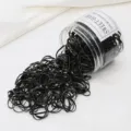 Black hair ties in clear jar, high elasticity elastic bands for daily styling and hair styling. - Pure Black