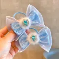 Dettaglio elastico per capelli a fiocco in pizzo blu con perle e cristallo strass luminoso. - Laccio per Capelli in Pelliccia di Visone (X1-530) / 1 Paio/Confezione / Blu