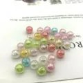 Colorful acrylic crackle beads AB plated round loose beads for DIY handmade jewelry necklace. - Green