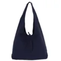 Detailed view of the dark blue fabric shoulder tote bag with cute bow detail and large capacity. - Length 35 Width 10 Height 25 / Dark Blue