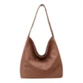 Brown suede slouchy shoulder bag detail, soft minimalist hobo handbag for daily use. - Dark Brown