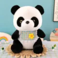 Joli jouet en peluche panda en peluche avec bavette à carreaux, poupée douce cadeau - Panda Écharpe Bleue / 25cm