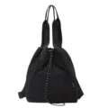 Versatile black multi-functional bucket backpack for women, large capacity casual shoulder bag. - Black