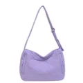 Purple quilted nylon shoulder bag, casual crossbody tote bag with zipper and adjustable strap. - Purple