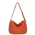 Nylon quilted crossbody tote bag, large capacity puffy shoulder bag for women casual daily use. - Orange