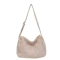 Beige quilted puffer crossbody bag, soft nylon casual shoulder bag for women daily wear. - Off White