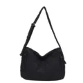 Black quilted nylon shoulder bag, large capacity casual crossbody tote bag for women. - Black