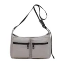Grey nylon crossbody bag with dual front pockets, casual commuter shoulder bag for women. - 31x10x21cm / Off White