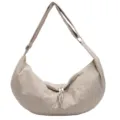 Women minimalist pleated shoulder dumpling bag, large capacity casual solid color crossbody bag. - Khaki