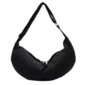 Black pleated dumpling shoulder bag, lightweight crossbody bag for casual daily use. - Black