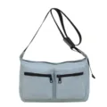 Casual light blue nylon shoulder bag with dual front zipper pockets for daily commuting. - 31x10x21cm / Blue