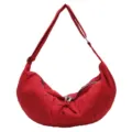 Red nylon dumpling shoulder bag, pleated casual crescent crossbody bag for women and students. - Red