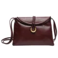 Women solid color soft leather shoulder bag vintage envelope crossbody bag with metal ring. - Ancorra Red