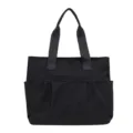 Black nylon tote bag for women, casual shoulder handbag, large capacity daily commuter purse. - Black