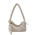 Beige padded shoulder bag with knotted strap, soft casual crossbody tote for women daily commute. - Off White