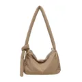 Padded shoulder crossbody bag with knot detail solid color soft casual handbag daily commute - Khaki