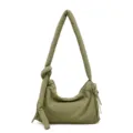 Olive green padded shoulder bag with stylish knot detail and casual crossbody design. - Green