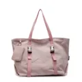 Pink casual nylon tote bag with dual straps, plastic buckles and small pouch for women - Pink