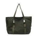 Large capacity army green canvas tote bag with front buckles and casual travel shoulder style. - Green