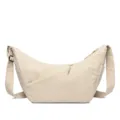 Beige corduroy halve maan schoudertas detail, met gladde rits en verstelbare schouderband. - Gemiddeld / Broken Wit